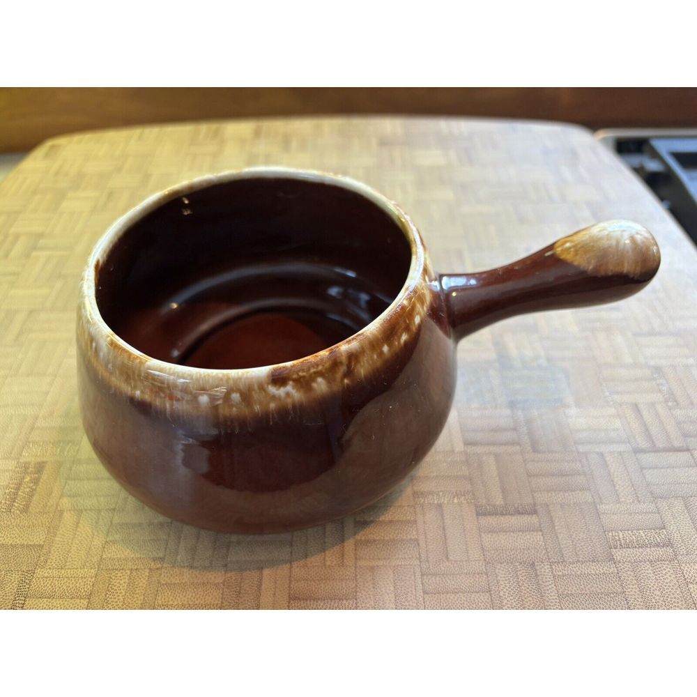 VTG McCoy Brown Drip Solid Handle French Onion Soup Chili Bowl 7054 USA - Picture 7 of 9